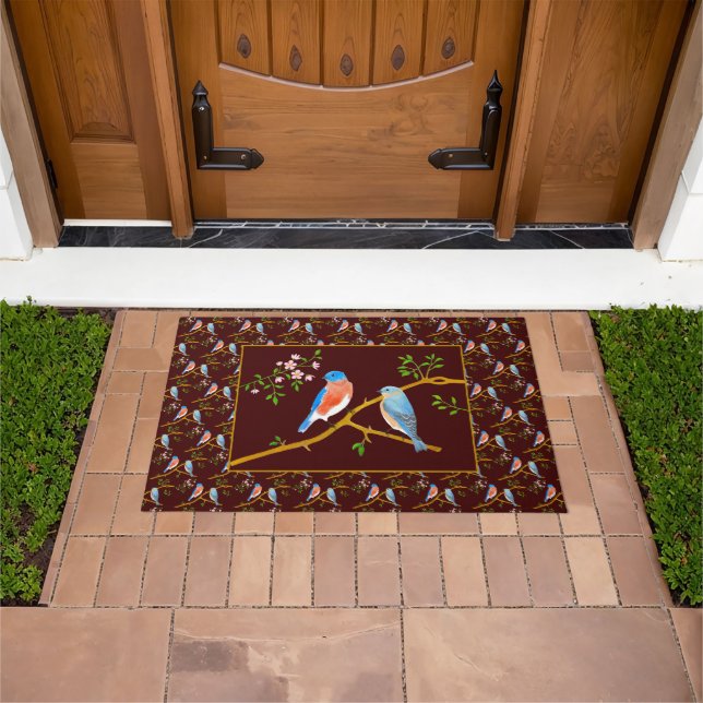 Bluebirds Doormat Dark Maroon (Outdoor)