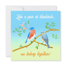Bluebirds Flat Valentine's Card Pale Blue & Green
