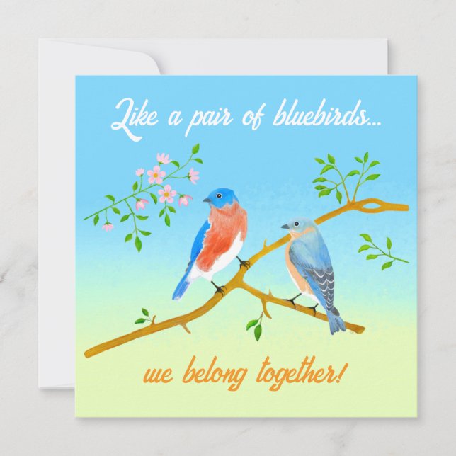 Bluebirds Flat Valentine's Card Pale Blue & Green (Front)