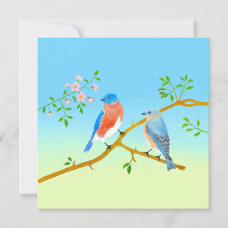 Bluebirds Flat Valentine's Card Pale Blue & Green