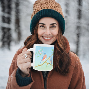 Bluebirds Frosted Glass Coffee Mug