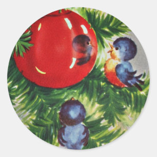 Bluebirds in a Christmas Tree Classic Round Sticker