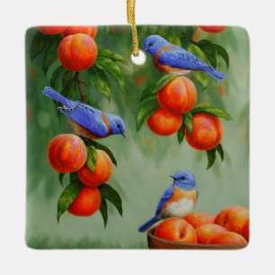 Bluebirds in a Peach Tree Orchard Ceramic Ornament