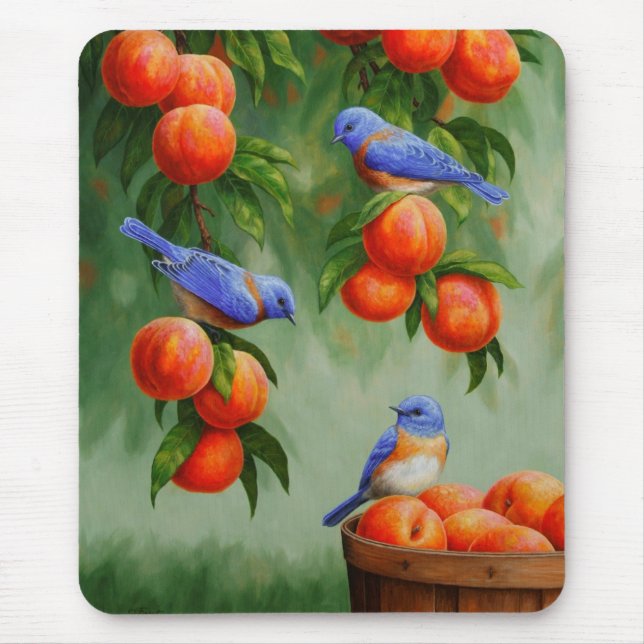 Bluebirds in a Peach Tree Orchard Mouse Mat (Front)