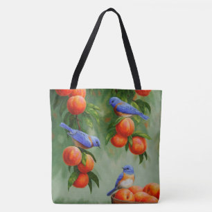 Bluebirds in a Peach Tree Orchard Tote Bag