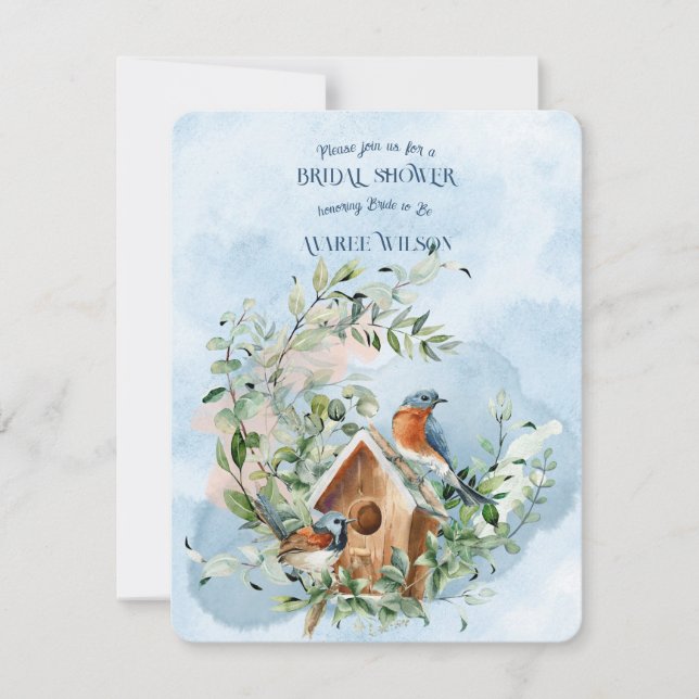 Bluebirds In A Wreath of Flowers Bridal Shower Invitation (Front)