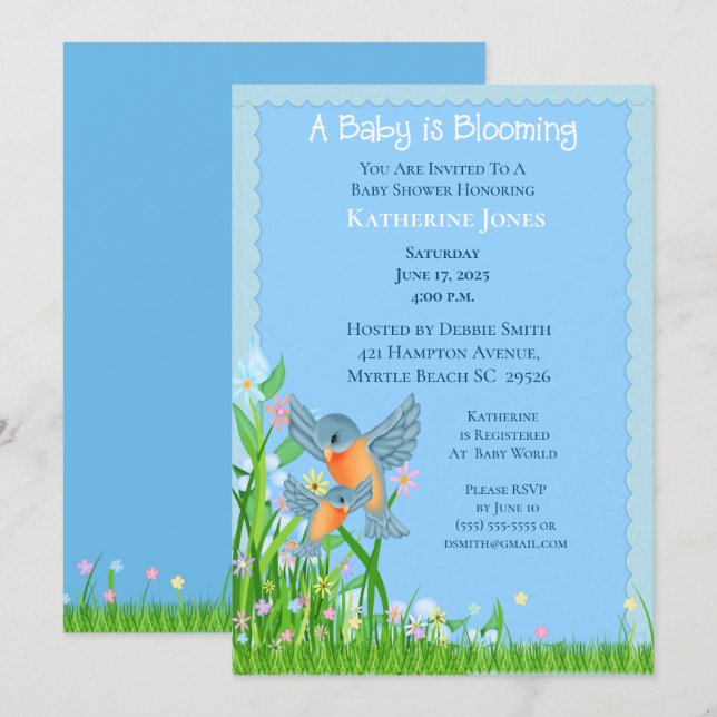 Bluebirds Mama and Baby/Baby Shower  Invitation (Front/Back)