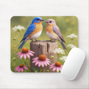 Bluebirds On a Fence Post Mouse Mat