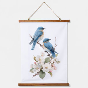 Bluebirds On Cherry Blossoms Hanging Tapestry