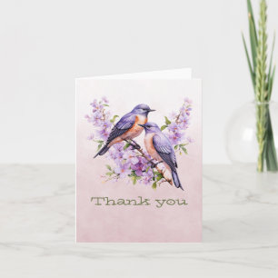 Bluebirds On Flowers Green Note Card