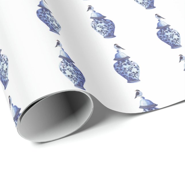 Bluebirds on Ginger Jars Wrapping Paper (Roll Corner)