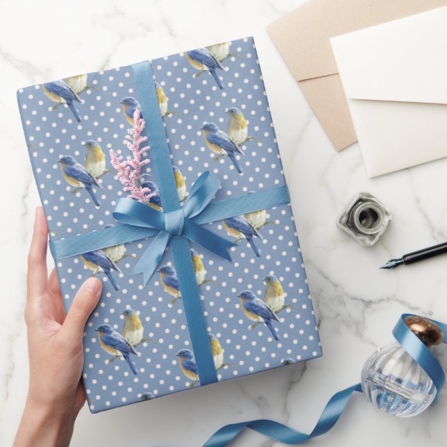 Bluebirds on Polka Dots Wrapping Paper (Gifting)