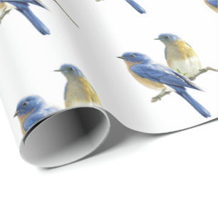 Bluebirds on White Wrapping Paper