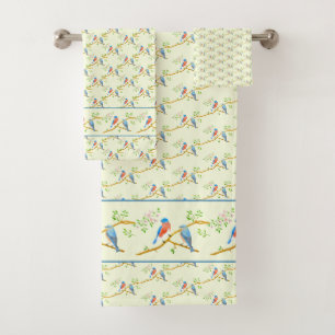 Bluebirds Pair Yellow Bath Towel Set