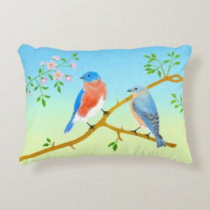 Bluebirds Pale Blue & Green Decorative Cushion