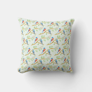 Bluebirds Pale Green Throw Pillow