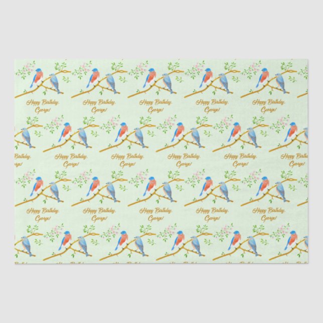 Bluebirds Pale Green Tissue Paper (Front)