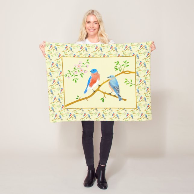 Bluebirds Pale Yellow Fleece Blanket (In Situ)