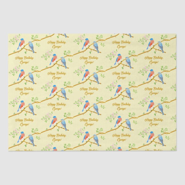 Bluebirds Pale Yellow Tissue Paper (Front)