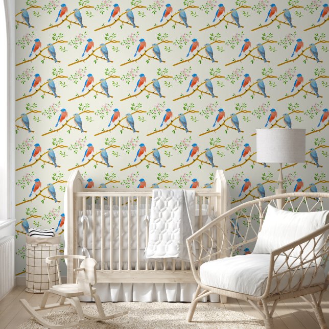 Bluebirds Pale Yellow Wallpaper (Kids)