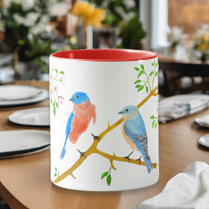 Bluebirds Red & White Mug