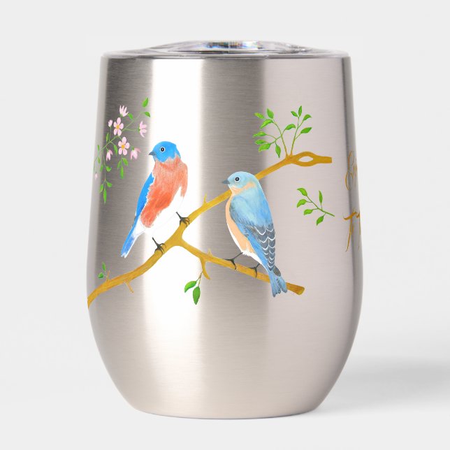 Bluebirds Staineless Steel Wine Tumbler (Front)