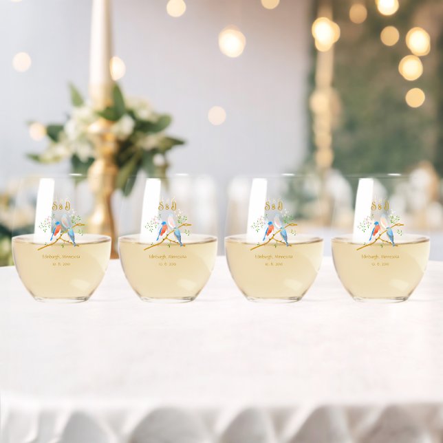 Bluebirds Stemless Wine Glass (Insitu (Wedding))