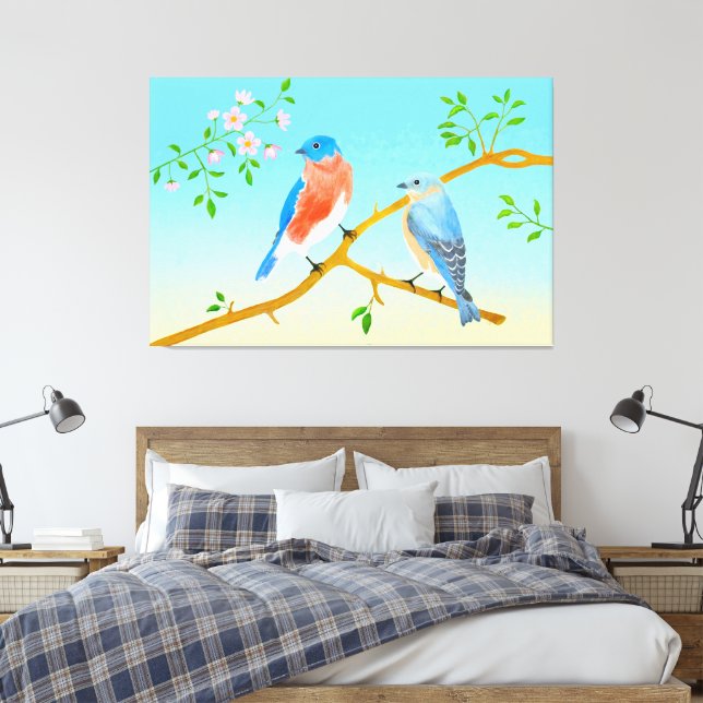Bluebirds Streched Canvas Print (Insitu(Bedroom))