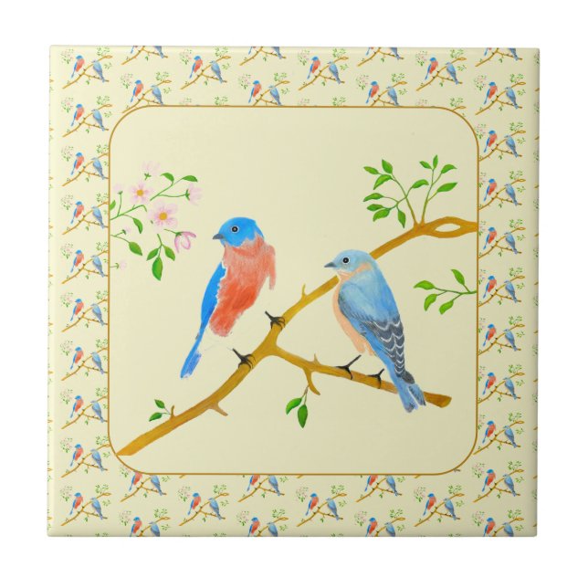 Bluebirds Tiled Ceramic Tile (Front)