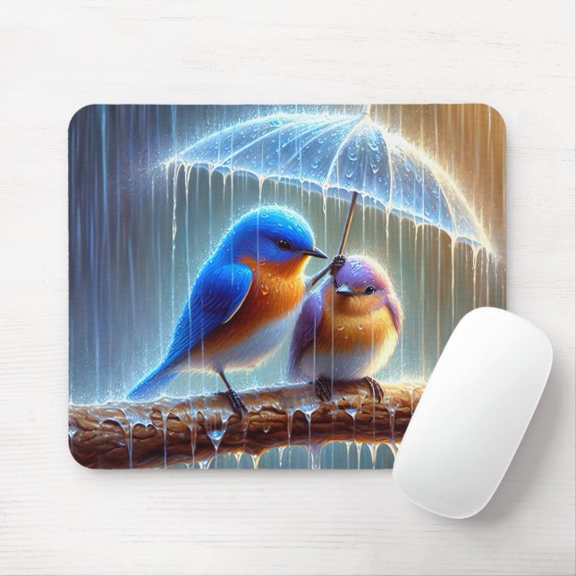 Bluebirds Under An Umbrella Mouse Mat (With Mouse)