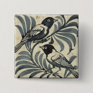 Bluebirds (w/c on paper) 15 cm square badge