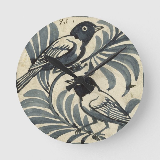 Bluebirds (w/c on paper) round clock (Front)