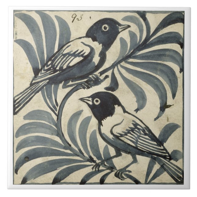 Bluebirds (w/c on paper) tile (Front)