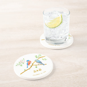 Bluebirds Wedding Round Stone Coasters