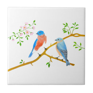 Bluebirds White Ceramic Tile
