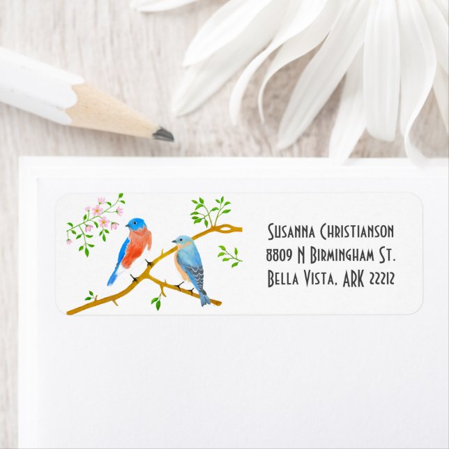 Bluebirds White Return Address Label (Insitu)