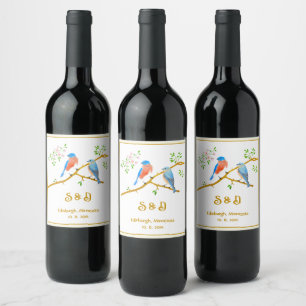 Bluebirds White Wedding Wine Labels