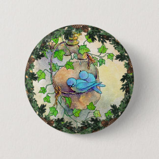 BLUEBIRDS & WREATH by SHARON SHARPE 6 Cm Round Badge