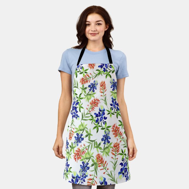 Bluebonnet and Indian Paintbrush Wildflower Apron (Worn)