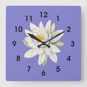 Bluebonnet Bluish-Purple, white waterlily, Square Wall Clock