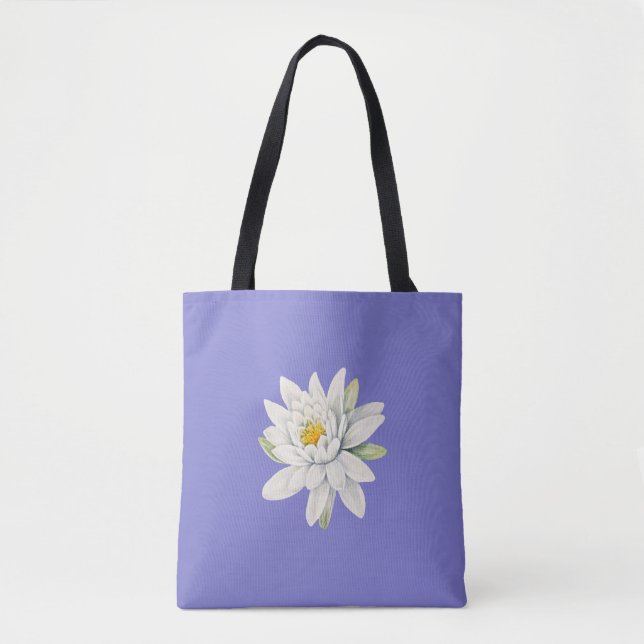 Bluebonnet Bluish-Purple with white waterlily Tote Bag (Front)
