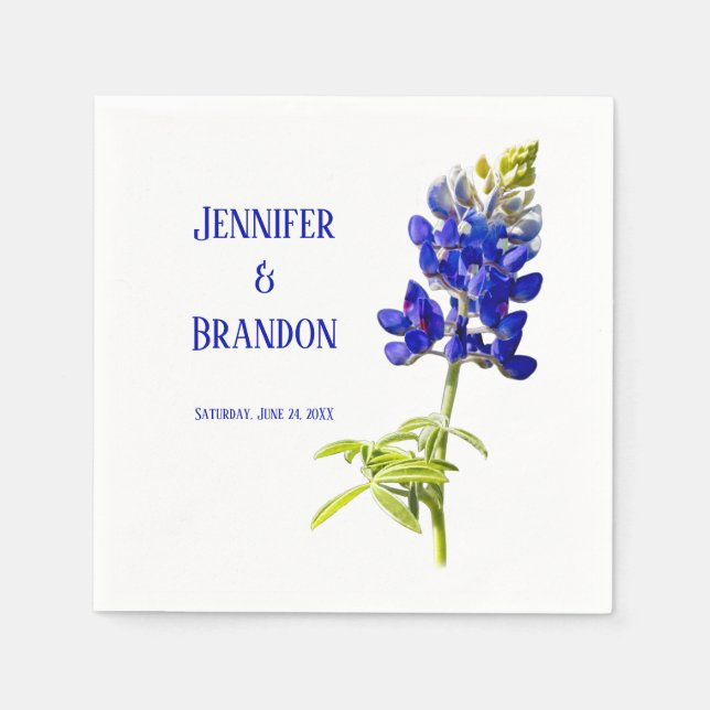 Bluebonnet Floral on White, Wedding Napkin (Front)