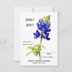 Bluebonnet Floral on White, Wedding RSVP, Thank You Card