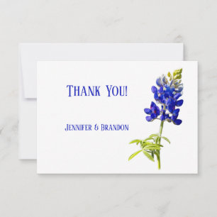 Bluebonnet Floral on White, Wedding Thank You Card