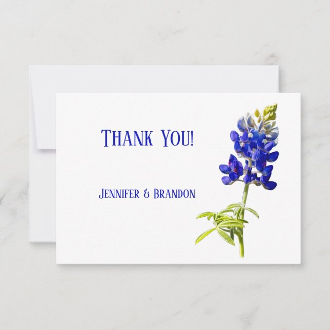Bluebonnet Floral on White, Wedding Thank You Card (Front)