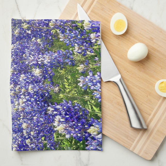 Bluebonnet Flowers in the Country Art Kitchen Tea Towel (Quarter Fold)