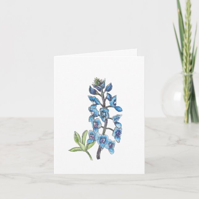 Bluebonnet in Line and Wash 1 of 4 Blank Note Card (Front)