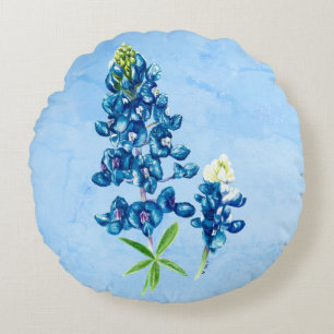 Bluebonnet on Blue Round Cushion