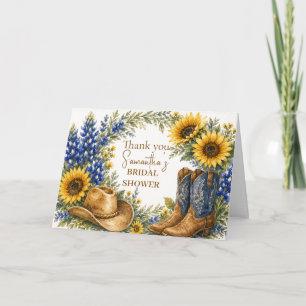 Bluebonnet Texas Sunflower Boho Bridal Shower Thank You Card