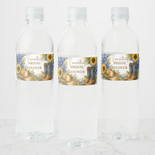 Bluebonnet Texas Sunflower Boho Bridal Shower Water Bottle Label